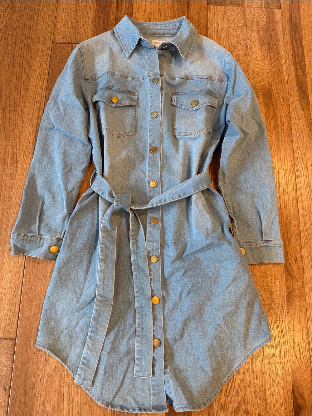 Elsie & Zoey Denim Shirt Dress S/M Belted Button Front Light Wash